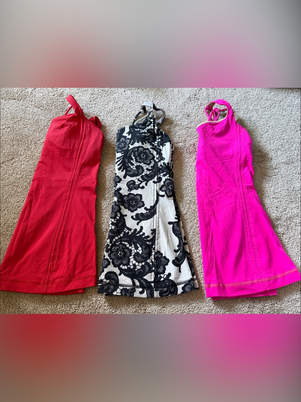 3 lululemon free to be Tank Tops in Red, Black & White, and Pink